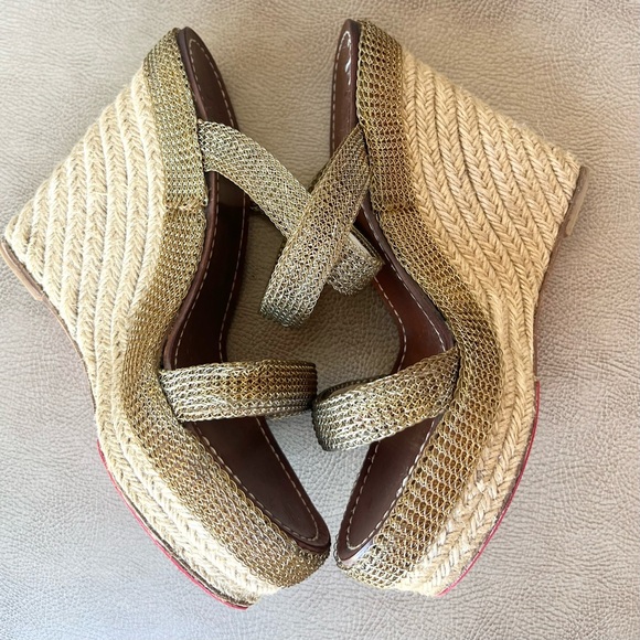 Christian Louboutin Cadena Tresse 140 Platform Wedges Espadrilles Gold Euro 40 - Picture 9 of 12